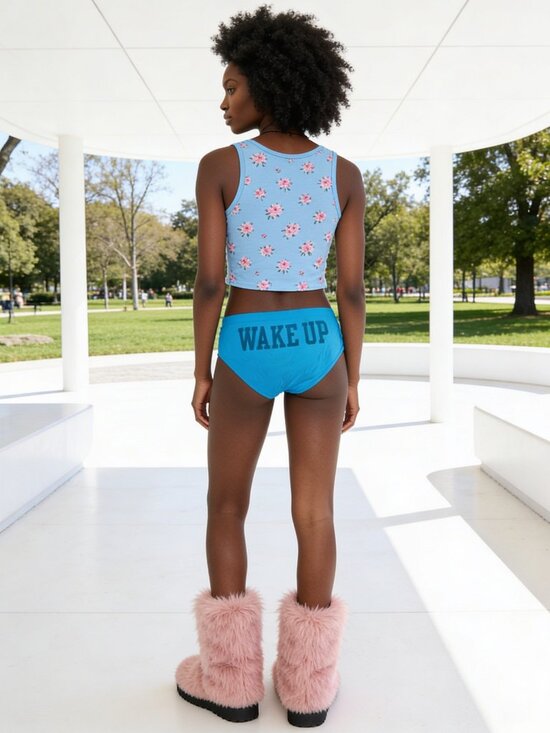 PINK Victoria's Secret Other - Vintage Cute RARE Victoria's Secret PINK Hipster Turquoise Blue WAKE UP Panties